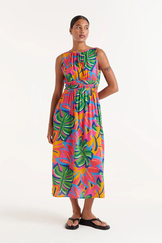 Compania Fantastica Colorful Leaf Print Dress