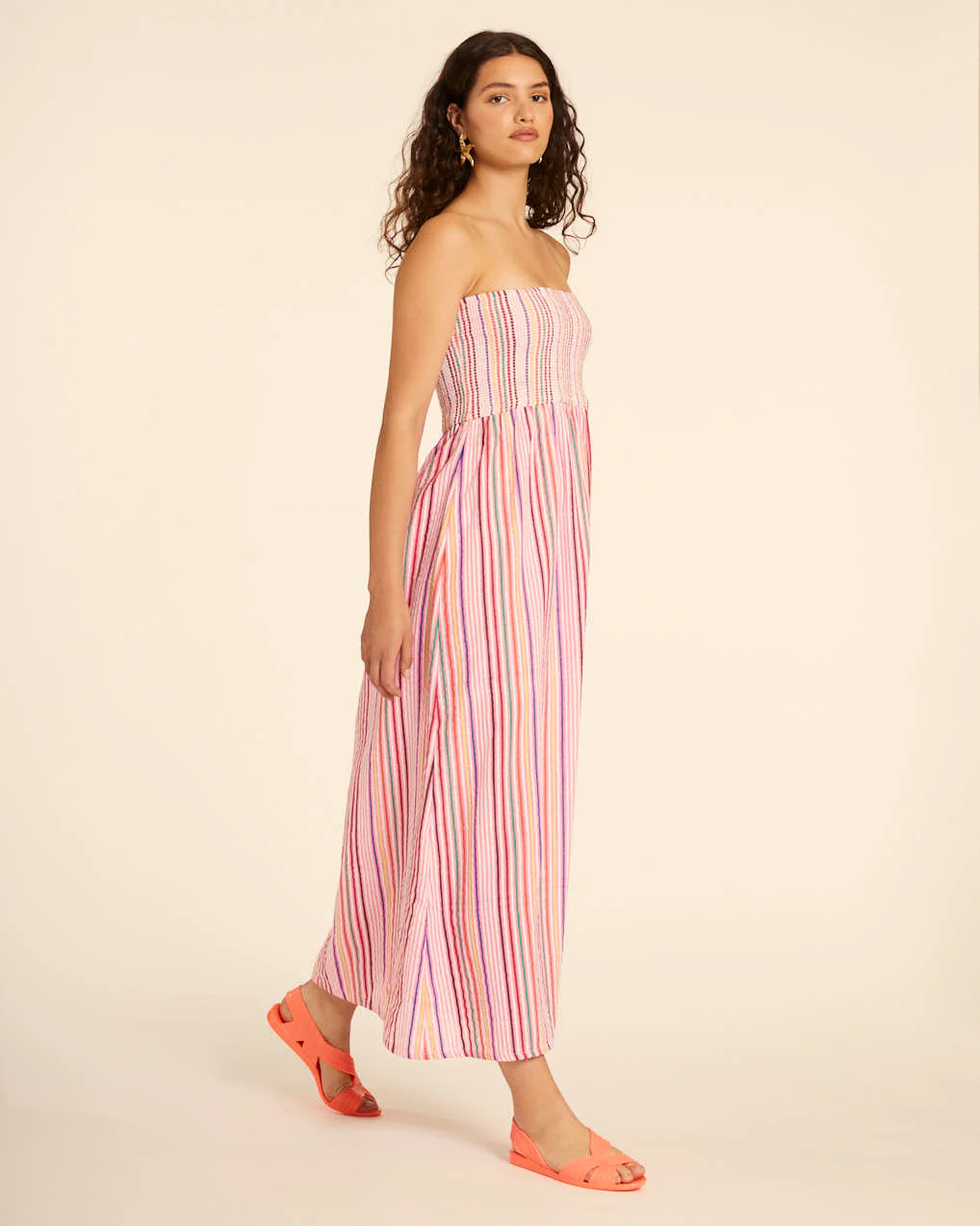 Pepa Loves Strapless Midi Dress in Summer Stripe