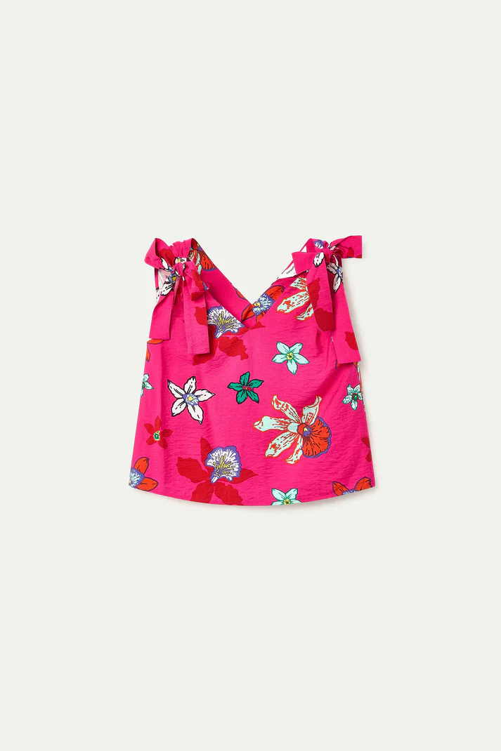 Compania Fantastica Fuchsia Print Tie Shoulder Tank