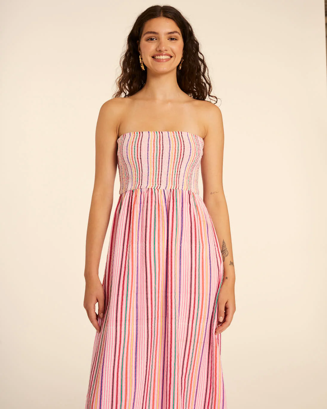 Pepa Loves Strapless Midi Dress in Summer Stripe
