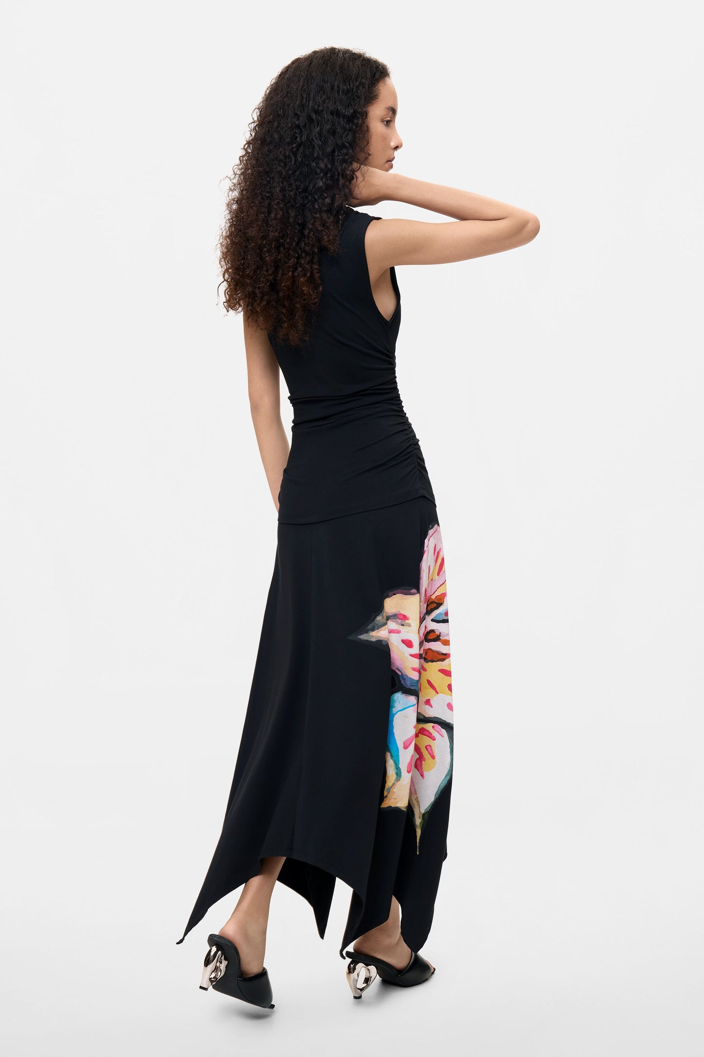 Desigual Large Flower Assymetrical Hem Midi Dress