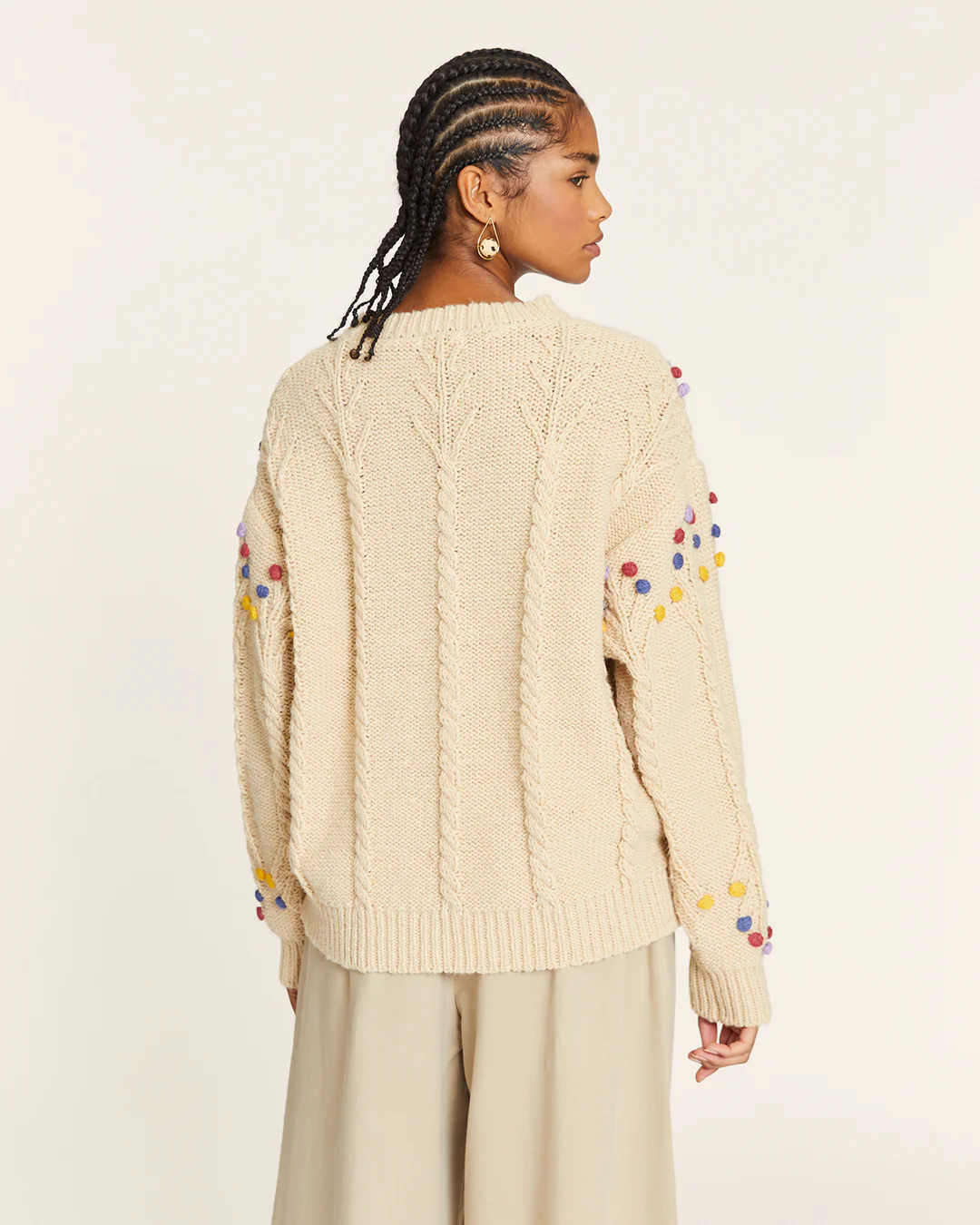 Pepa Loves Braided PomPom Sweater in Cream