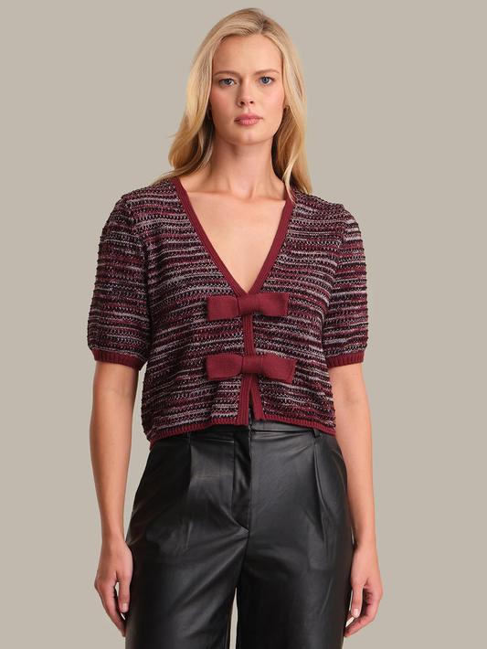 525 America Elaine Vneck Bow Snap Cardigan