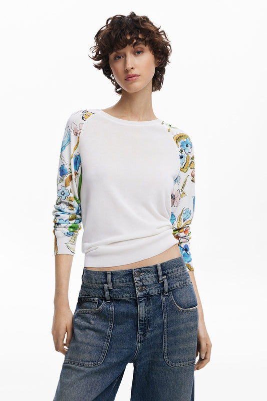 Desigual Print Sleeve Sweater