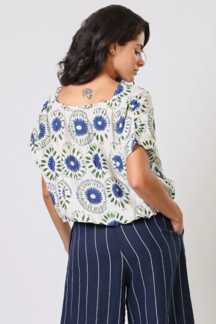 Traffic People Whisper Top in Blue Floral
