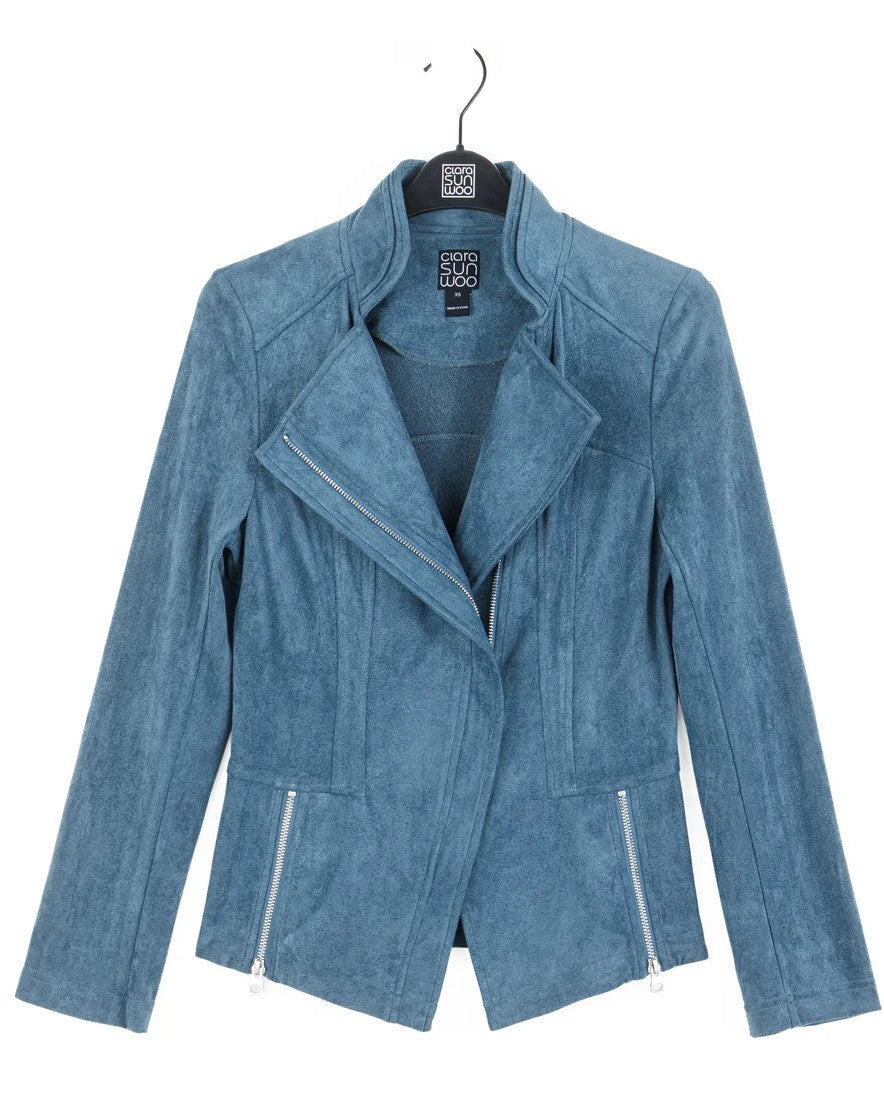 Clara Sun Wood Signature Faux Suede Jacket