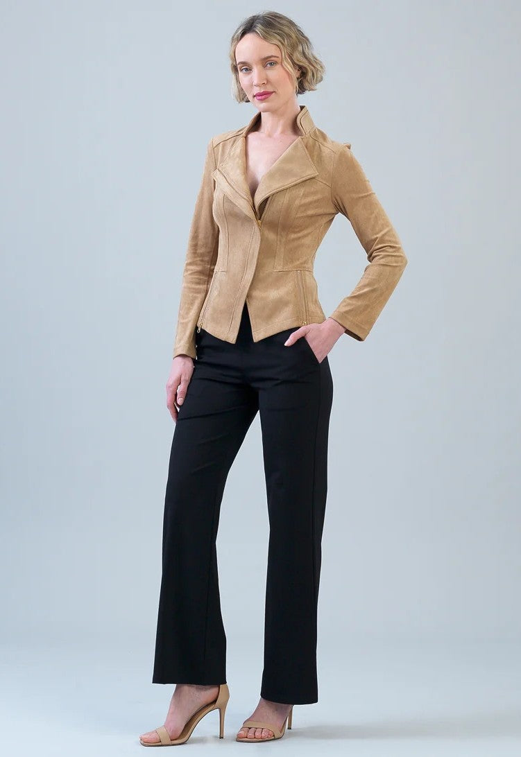 Clara Sun Wood Signature Faux Suede Jacket