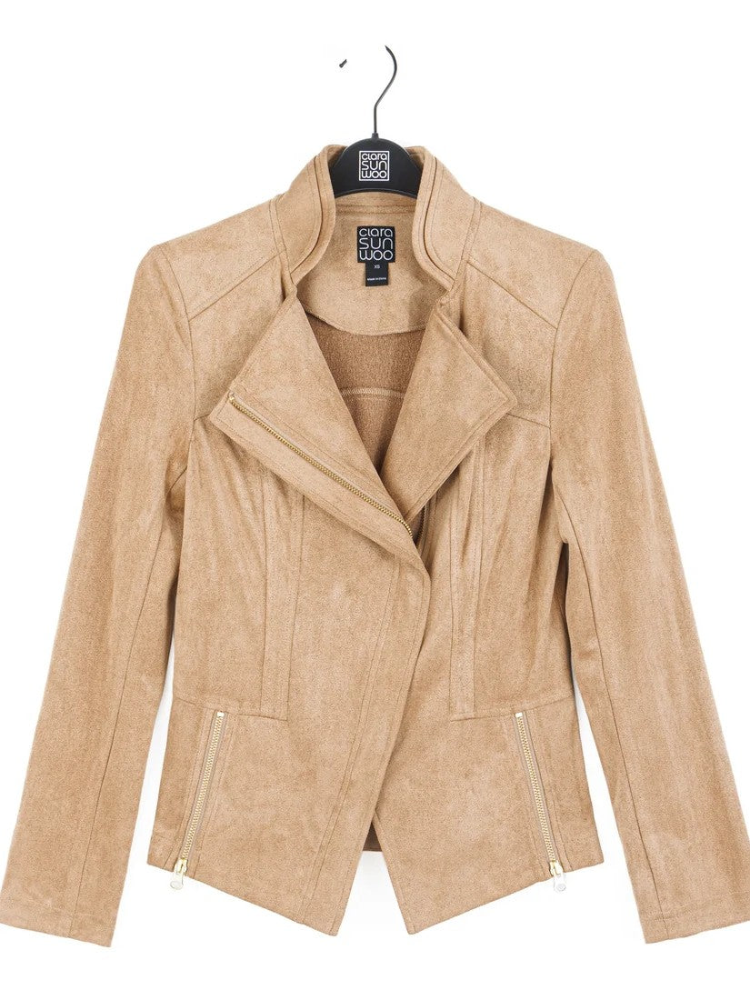 Clara Sun Wood Signature Faux Suede Jacket
