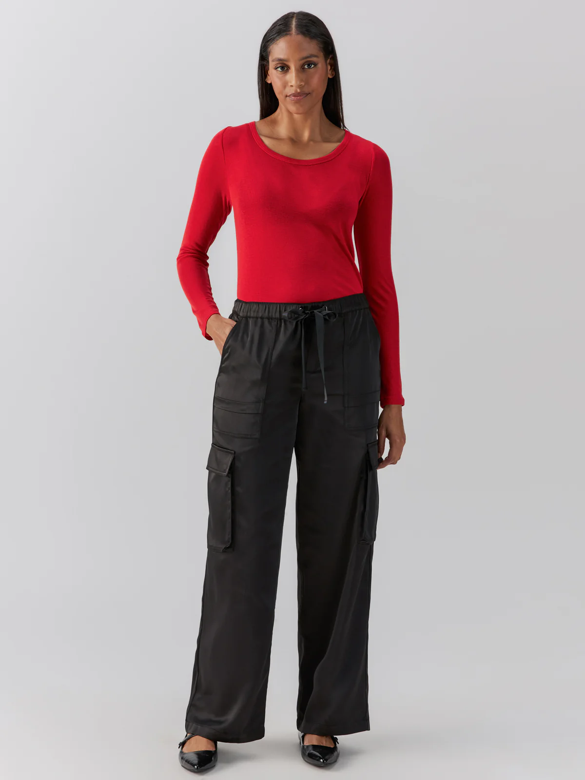Sanctuary Satin Cargo Wide Leg Pants