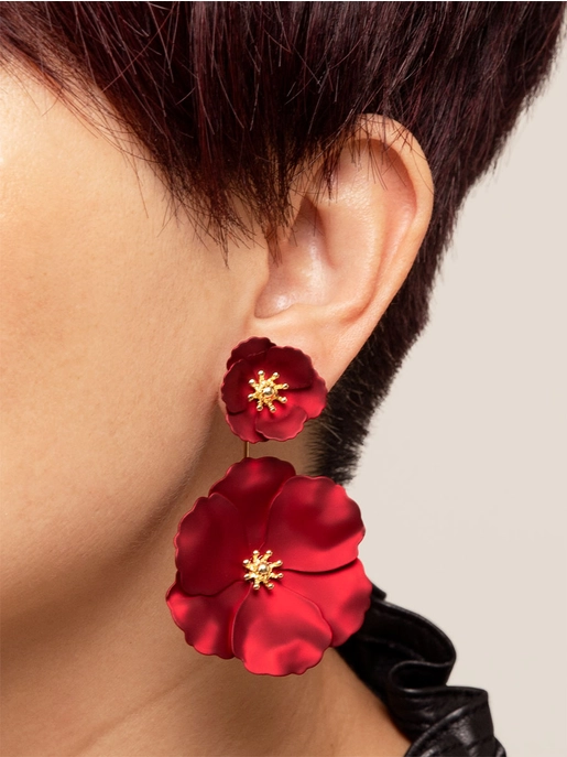 Big Bold Double-Flower Metallic Earrings in multiple colors
