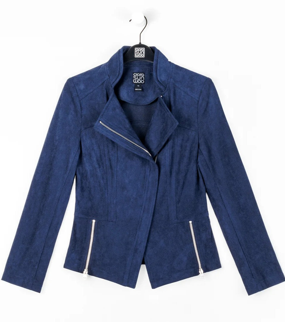 Clara Sun Wood Signature Faux Suede Jacket
