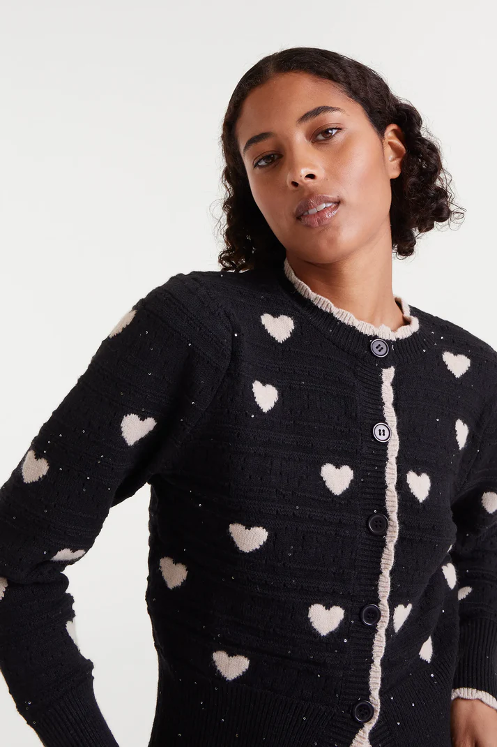 Compania Fantastica Mini Hearts Cardigan in Black and Cream