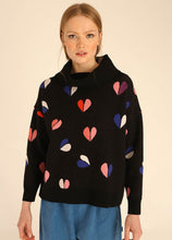 Load image into Gallery viewer, Pepa Loves Cowlneck Heart Sweater in Black
