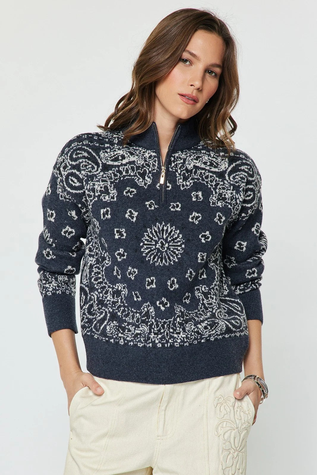 Bandana Print Jacquard Sweater
