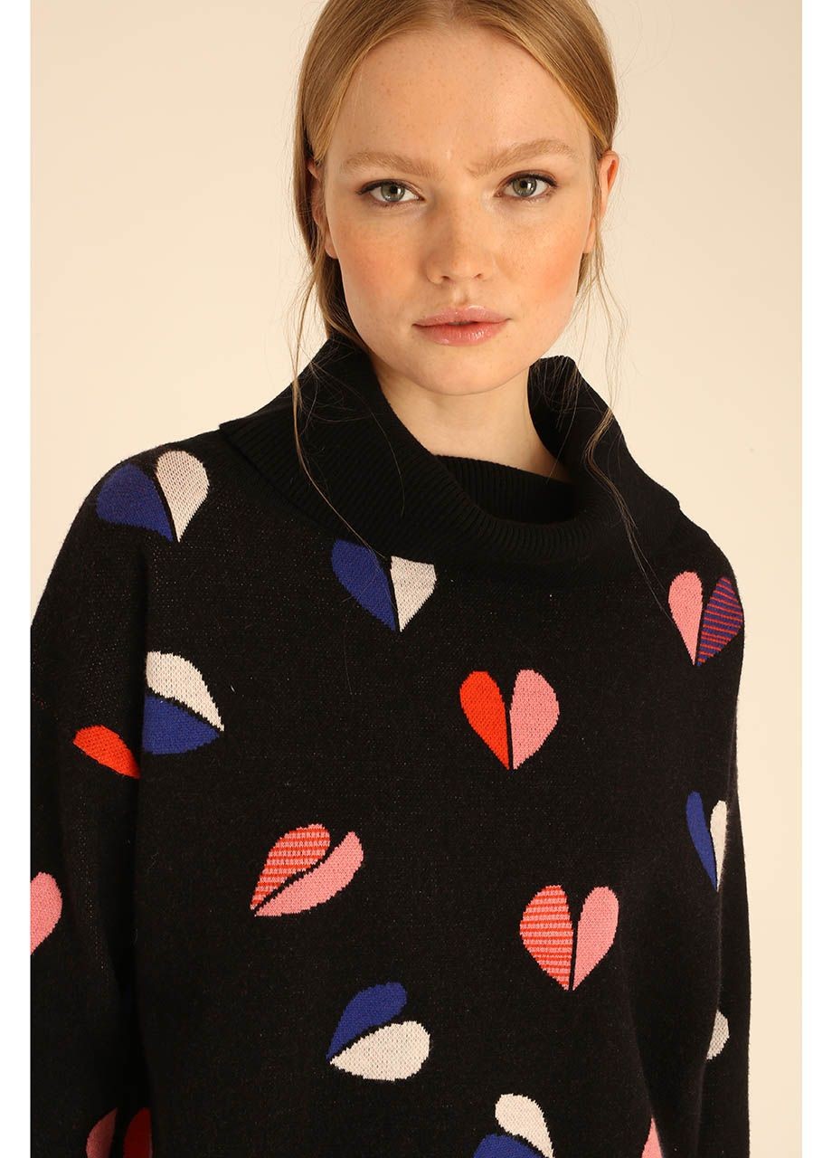 Pepa Loves Cowlneck Heart Sweater in Black