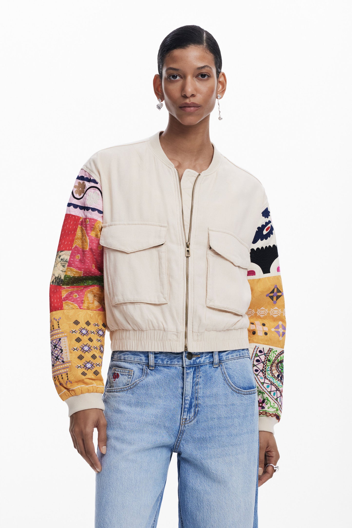 Desigual Lux Patchwork Sleeve Bomber