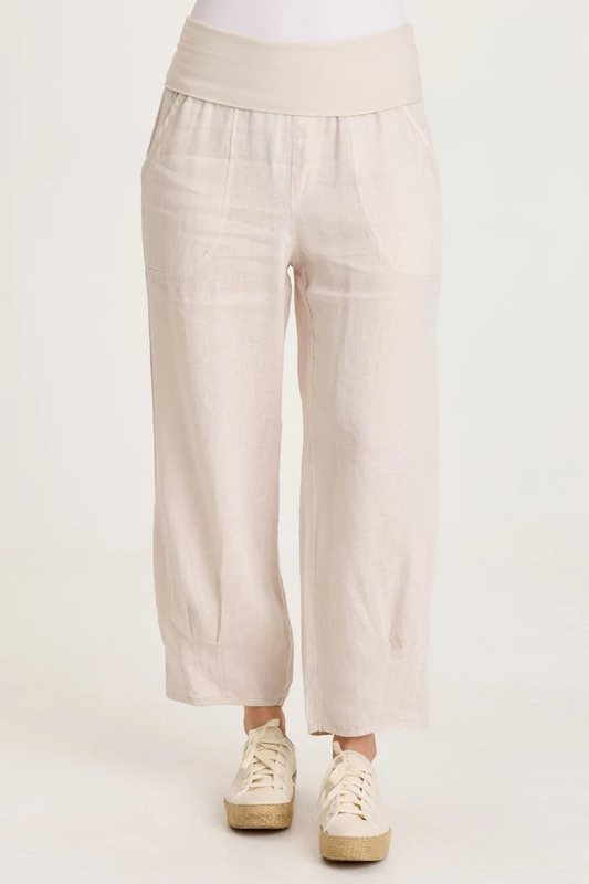 XCVI Vasco Linen Barrel Leg Cropped Pant