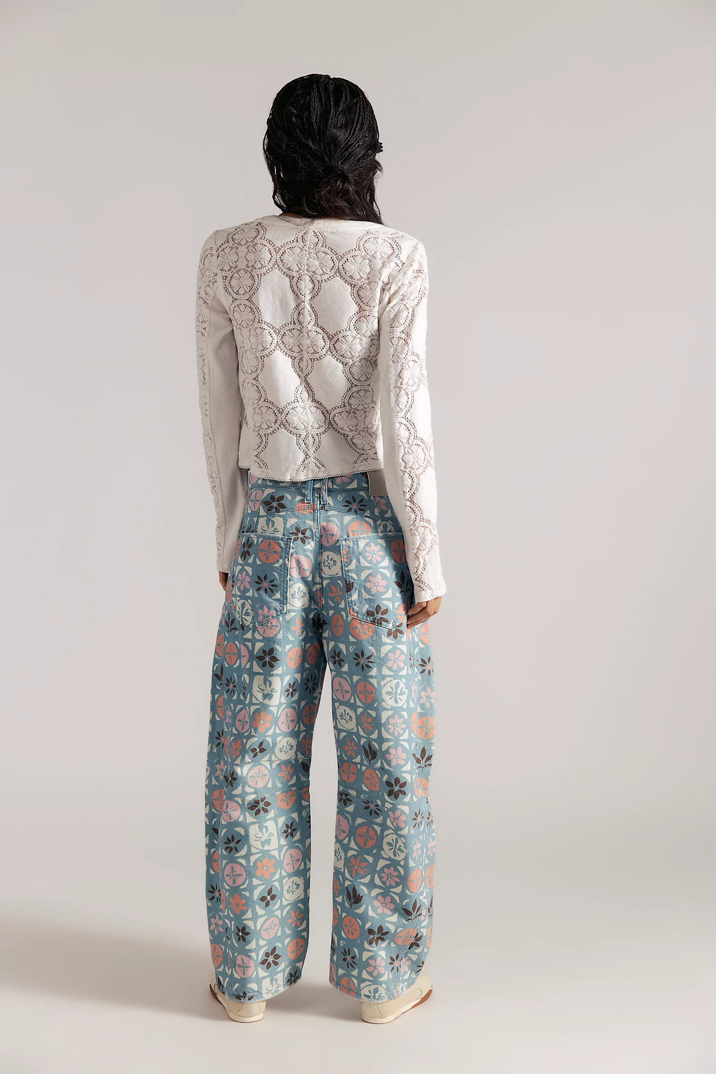 Free People Good Luck Printed Barrel Jean