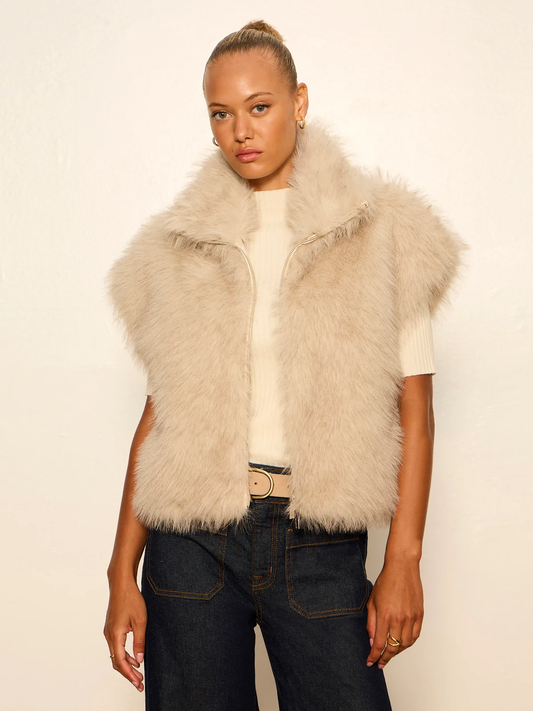 Sanctuary Silky Faux Fur Zip Vest