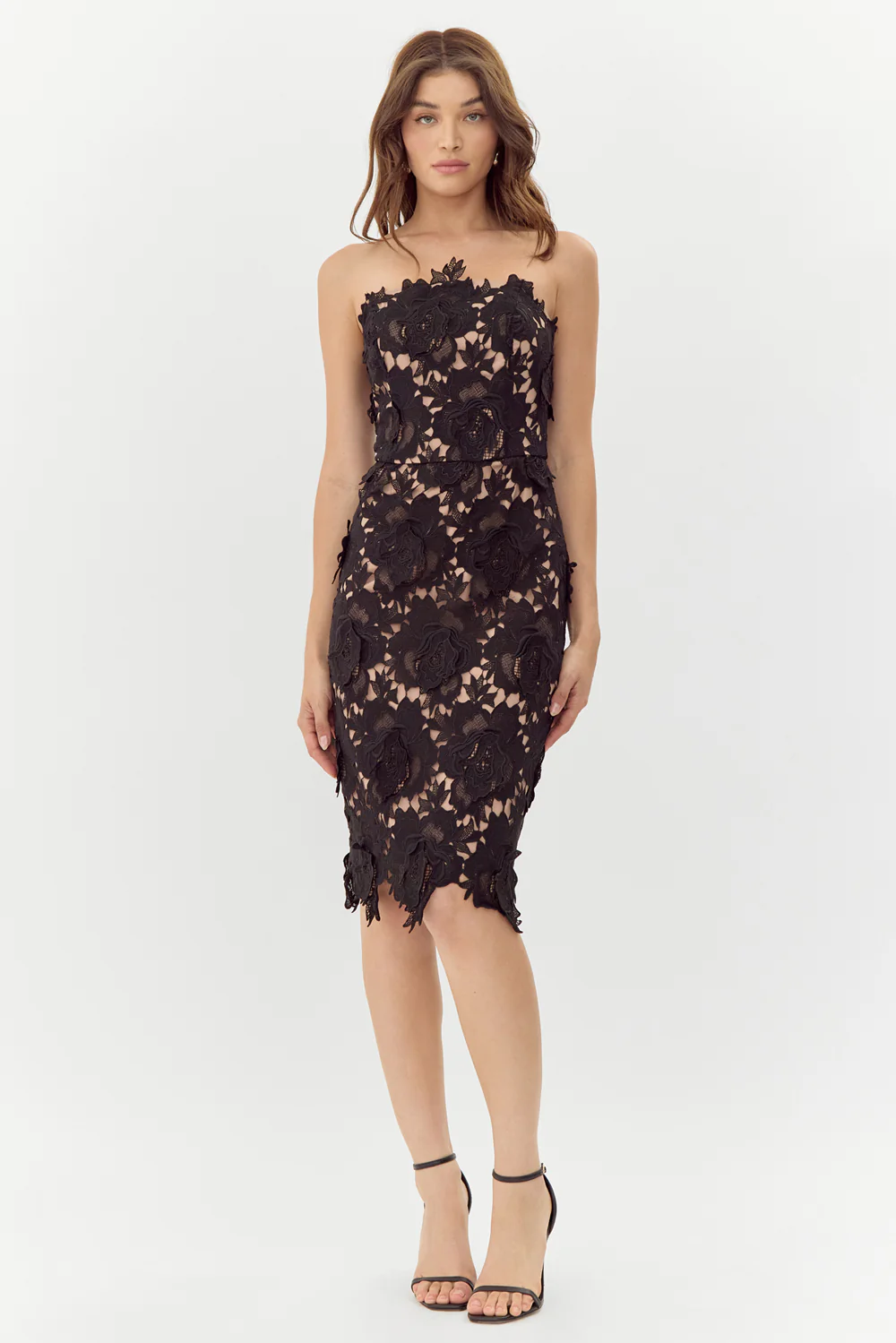 Adelyn Raide Strapless Lace Dress in Black