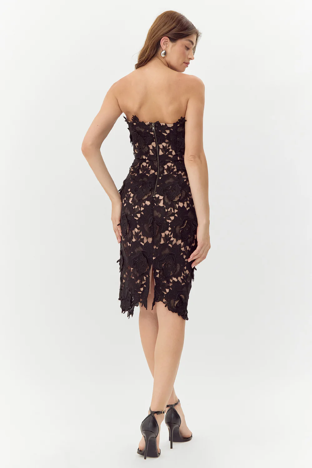 Adelyn Raide Strapless Lace Dress in Black