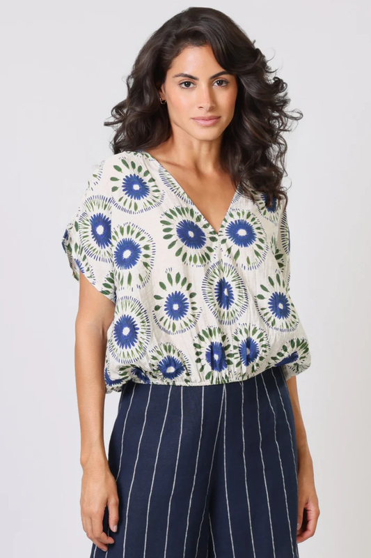 Traffic People Whisper Top in Blue Floral