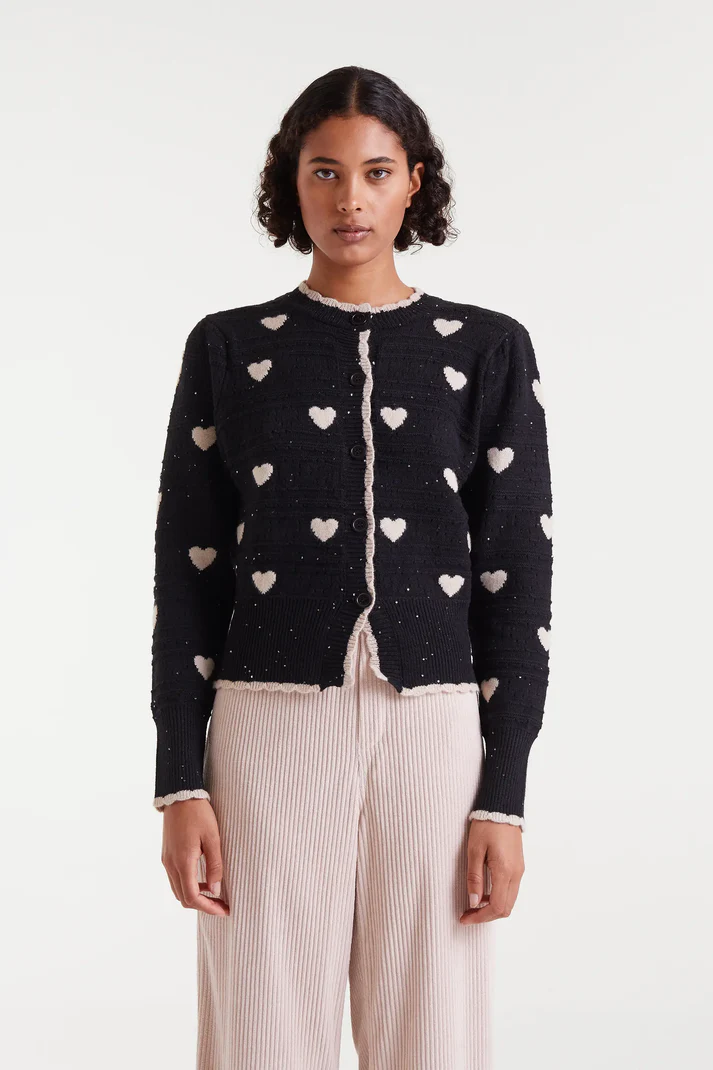 Compania Fantastica Mini Hearts Cardigan in Black and Cream