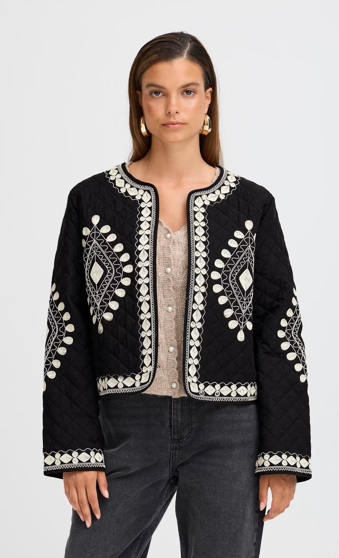 B.Young Embroidered Black and White Jacket