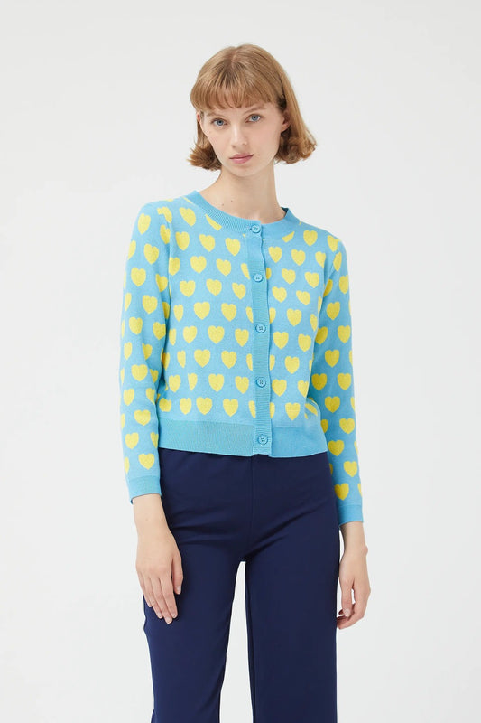 Compania Fantastica Hearts Cardy in Blue and Yellow