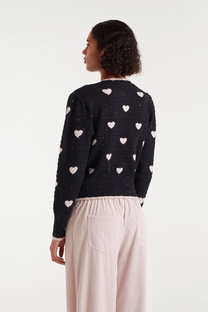 Compania Fantastica Mini Hearts Cardigan in Black and Cream