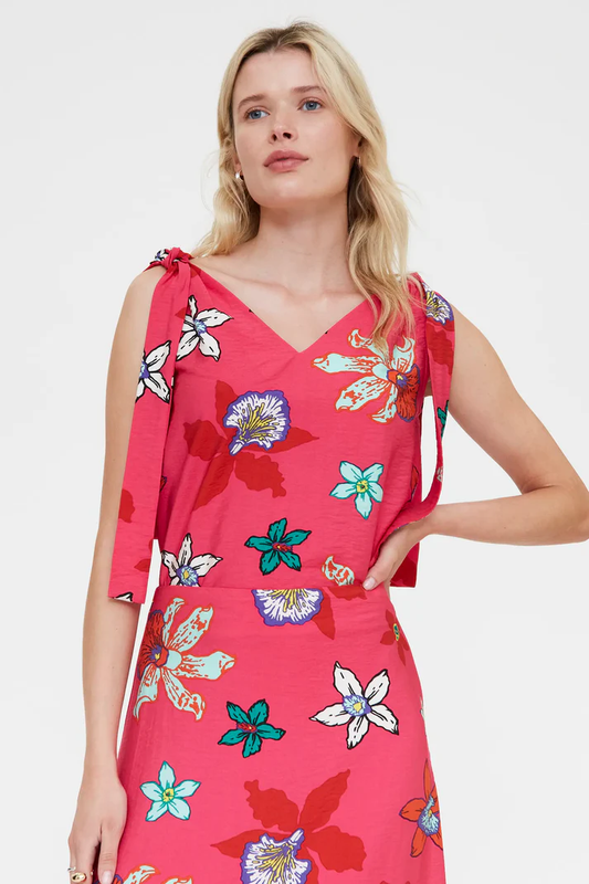 Compania Fantastica Fuchsia Print Tie Shoulder Tank