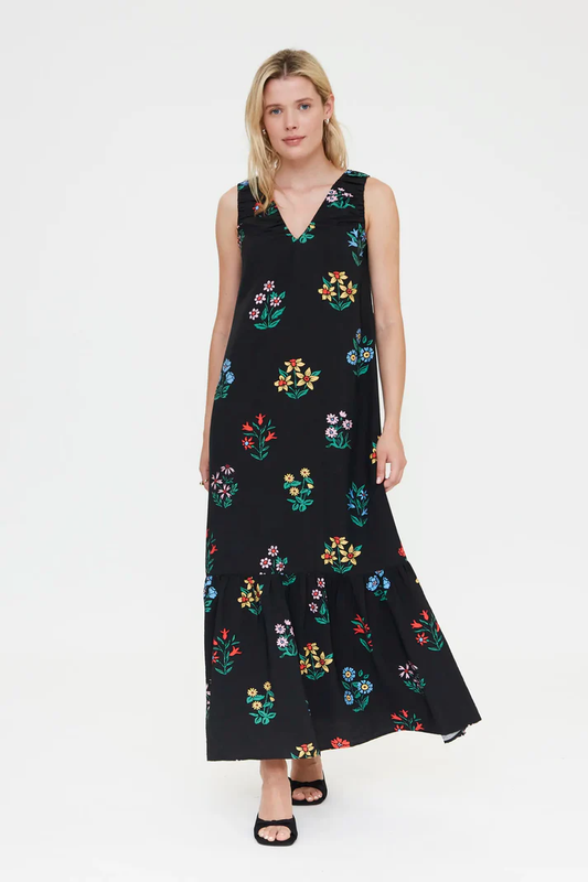 Compania Fantastica Long Black Floral Dress
