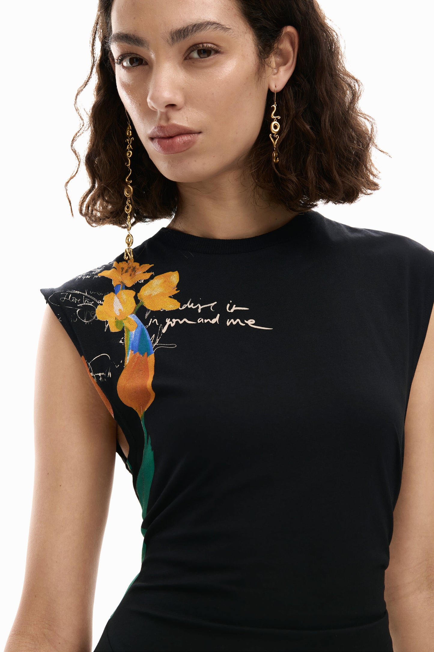 Desigual Midi Black Dress with Floral Flourish