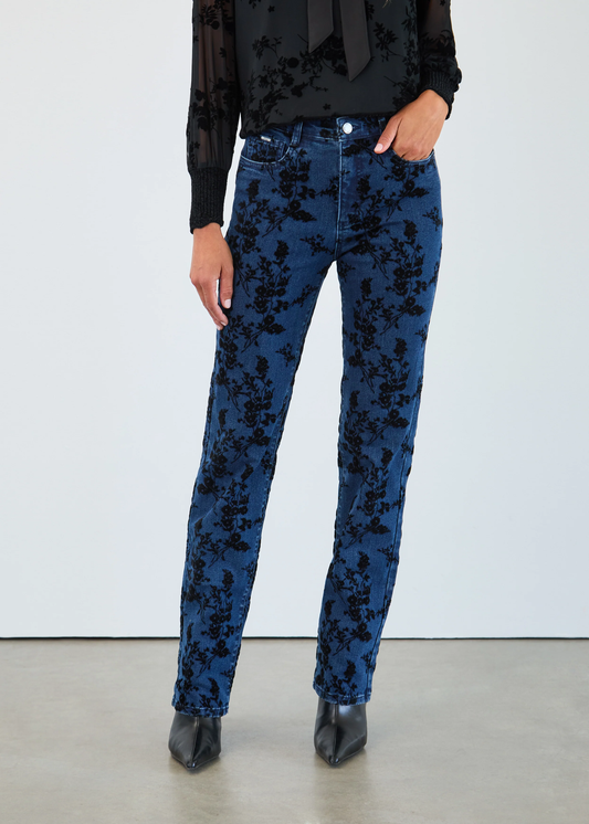 FDJ Suzanne Straight Leg in Black Flocked Print