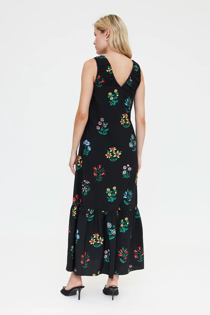 Compania Fantastica Long Black Floral Dress