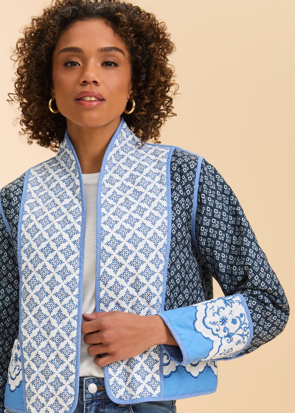 FDJ Reversible Print to Chambray Quilted Jacket