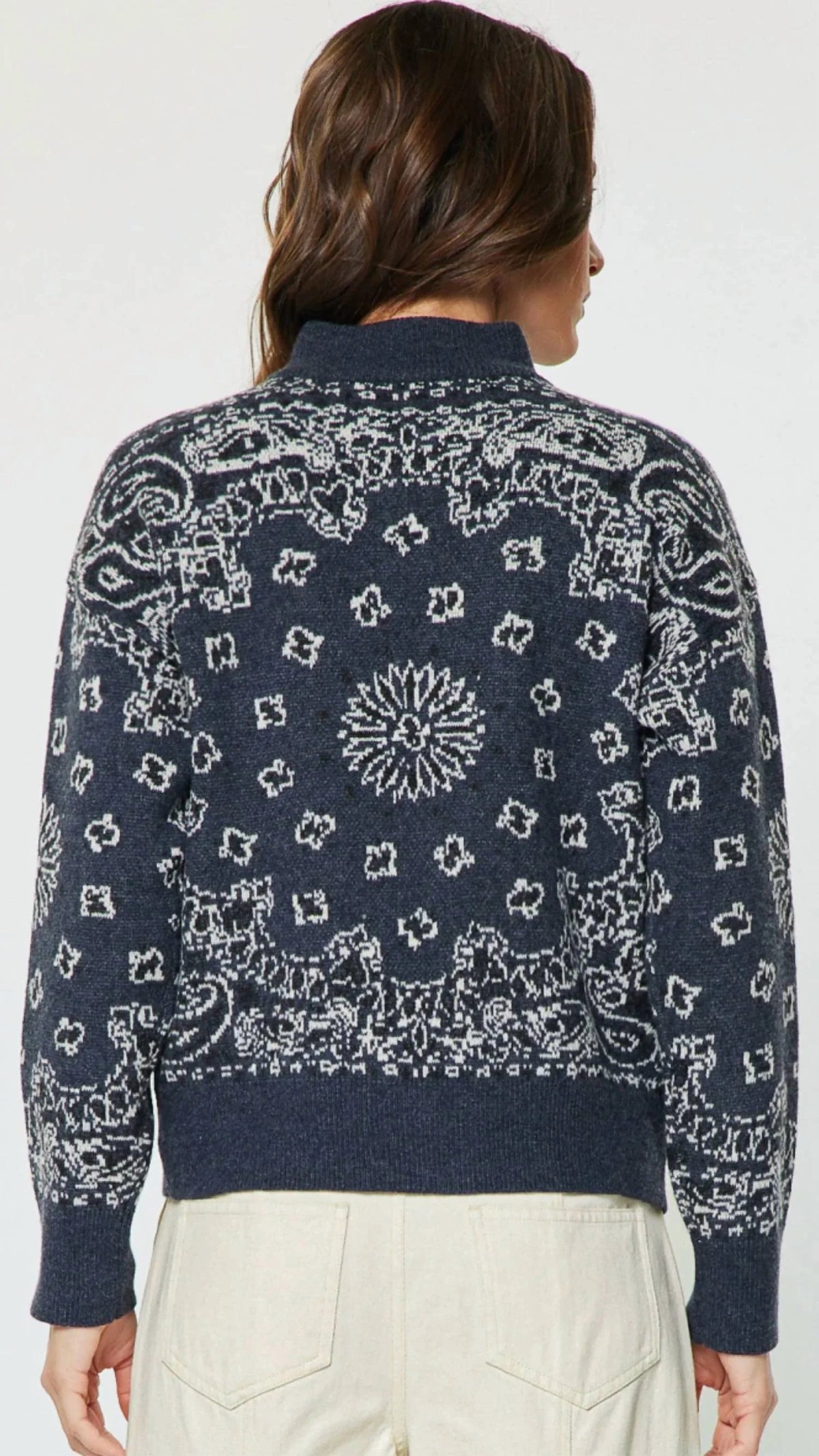 Bandana Print Jacquard Sweater