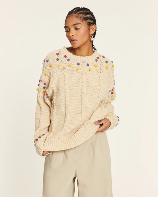 Pepa Loves Braided PomPom Sweater in Cream