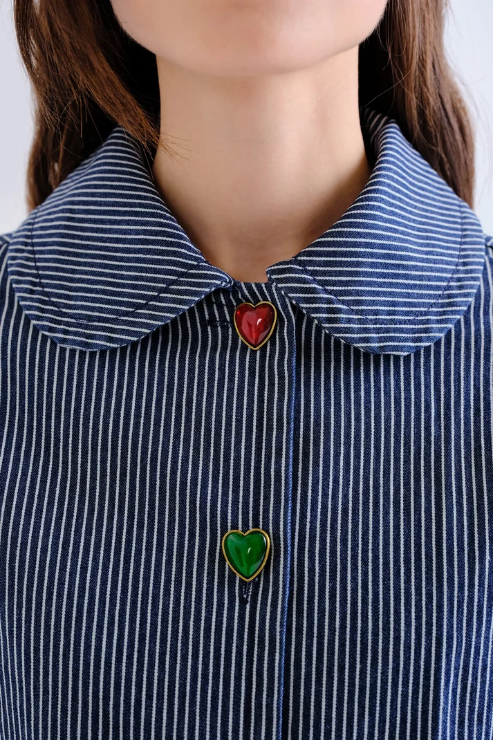 Compania Fantastica Striped Jacket with Heart Buttons