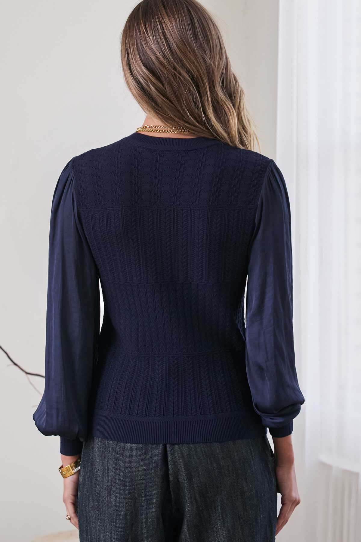 CA Woven Sleeve Combo Sweater