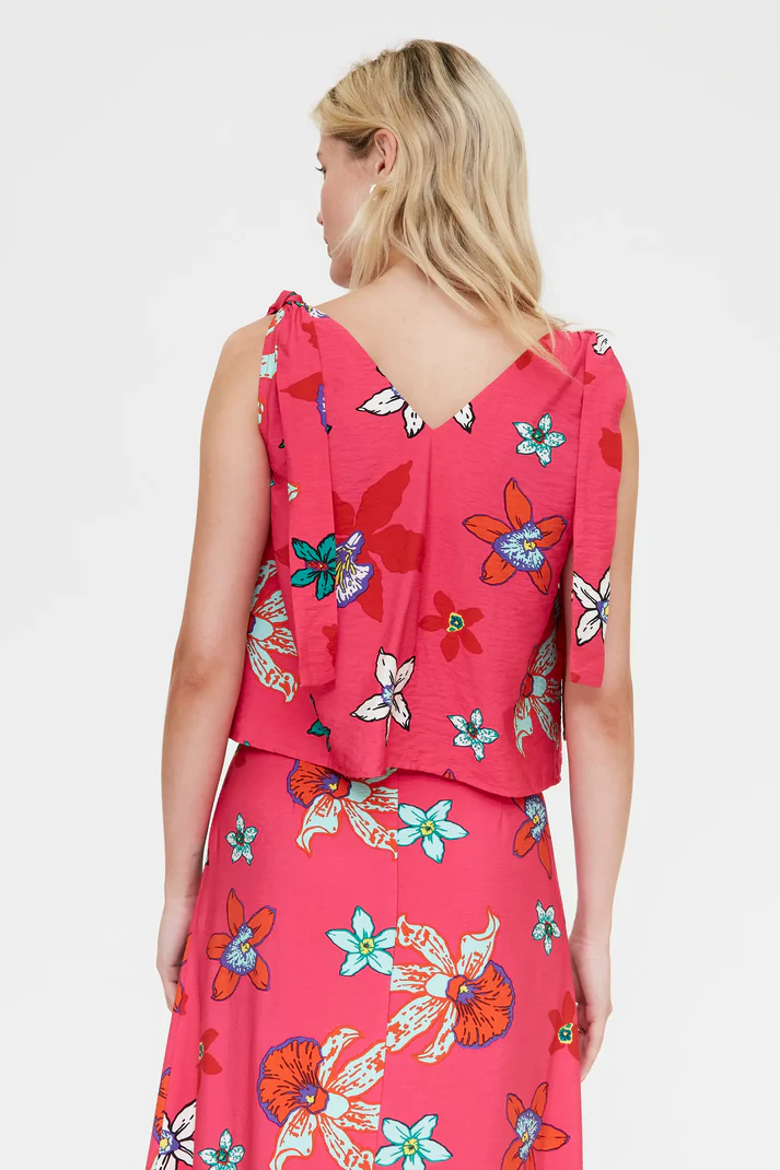 Compania Fantastica Fuchsia Print Tie Shoulder Tank