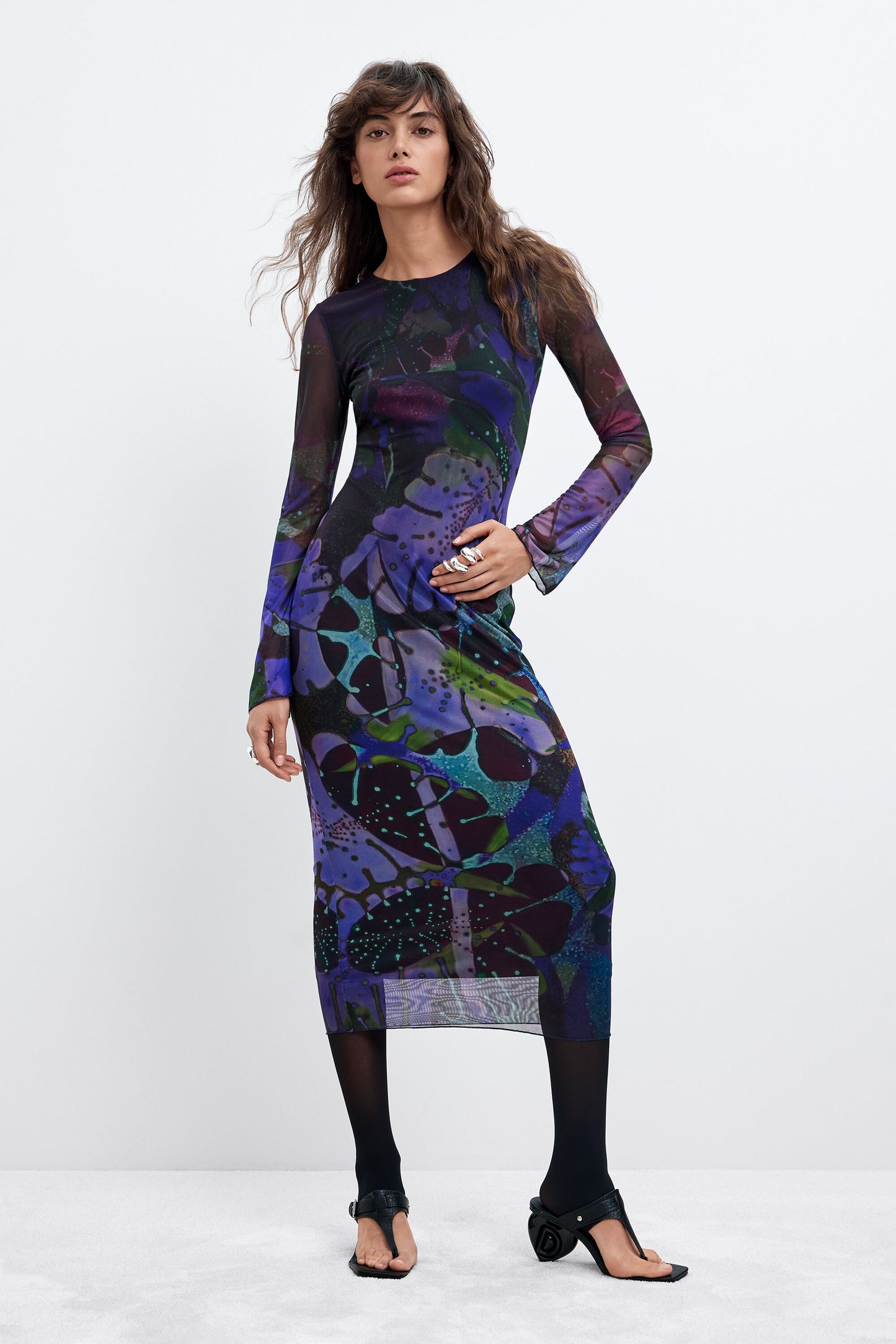 Desigual Crew Fitted Mesh Print Dress