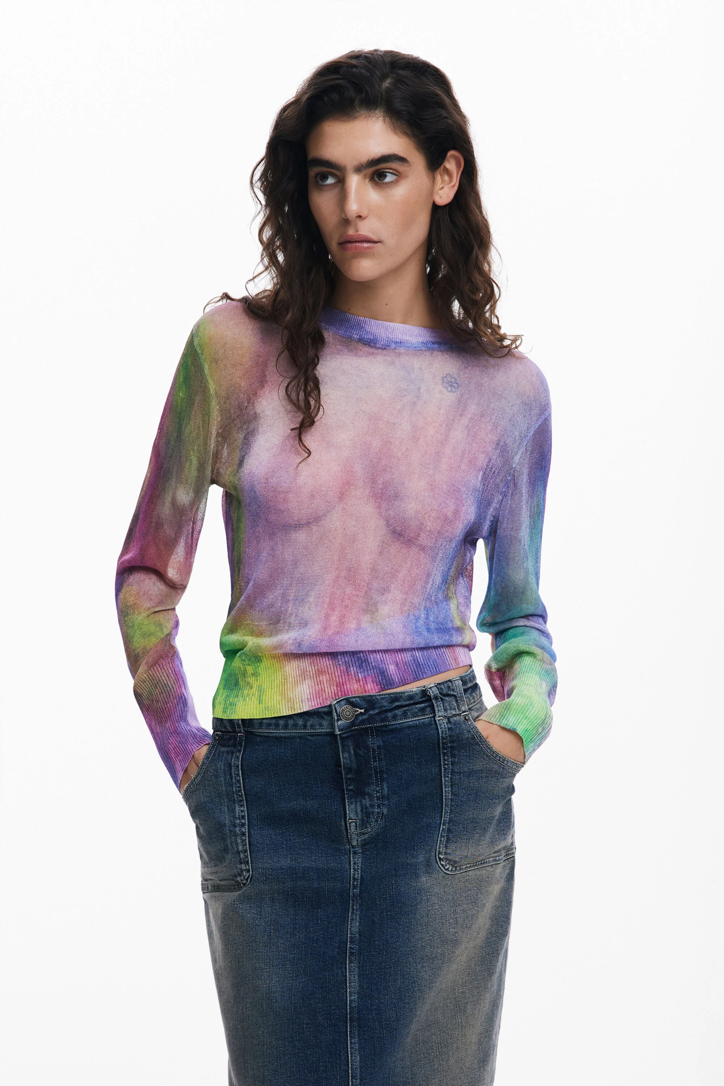 Desigual Sheer Watercolor Sweater